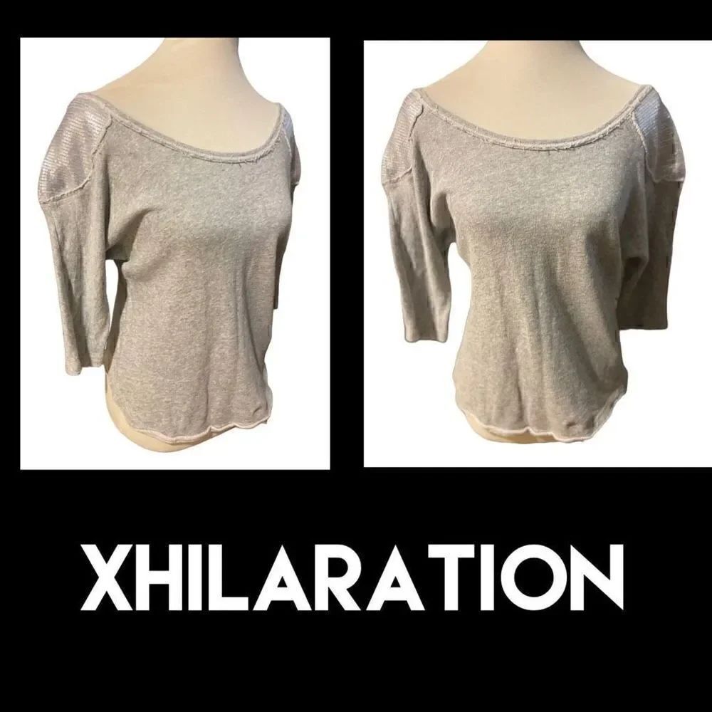 Xhilaration Gray W/ Sequins 3/4in Sleeves 100% Cotton Lightweight Stylish Fringe